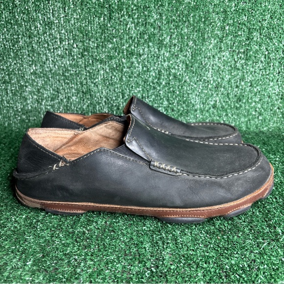 Olukai Men Moloa Slip On Dark Leather Loafers Shoes Nubuck 10